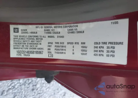 2006 Chevrolet Colorado Ls from USA, damaged, VIN 1GCCS148X68195967